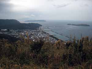富士見峠から集落と港を望む